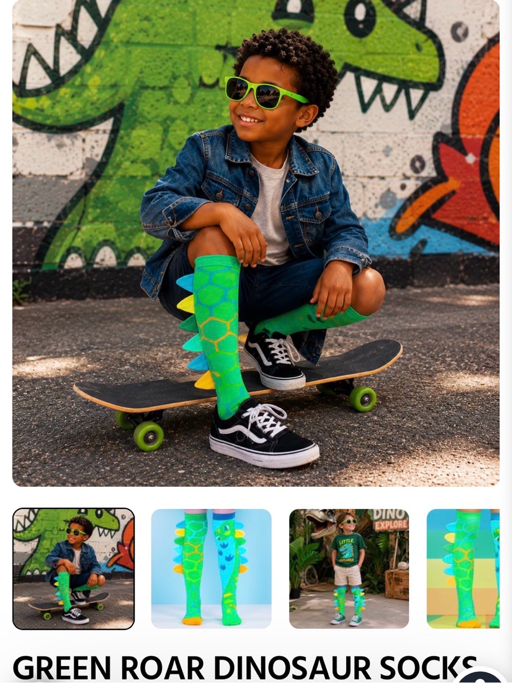 Green Roar Dinosaur Knee-High Socks for Kids